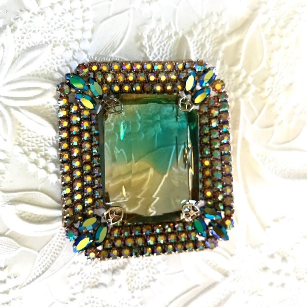 Gorgeous & Huge Vintage Delizza and Elster Juliana Large Center Two Tone Crystal